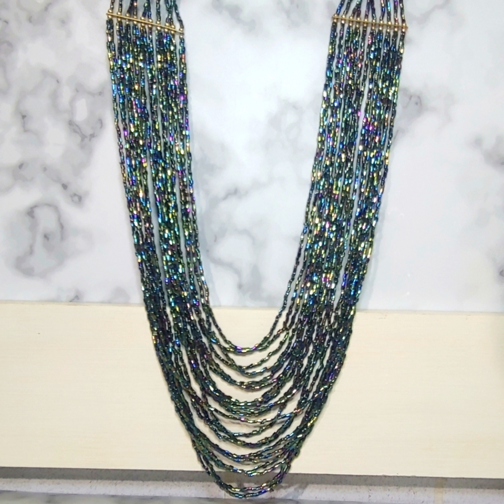 Vintage Colorful Iridescent Seed Bead Necklace